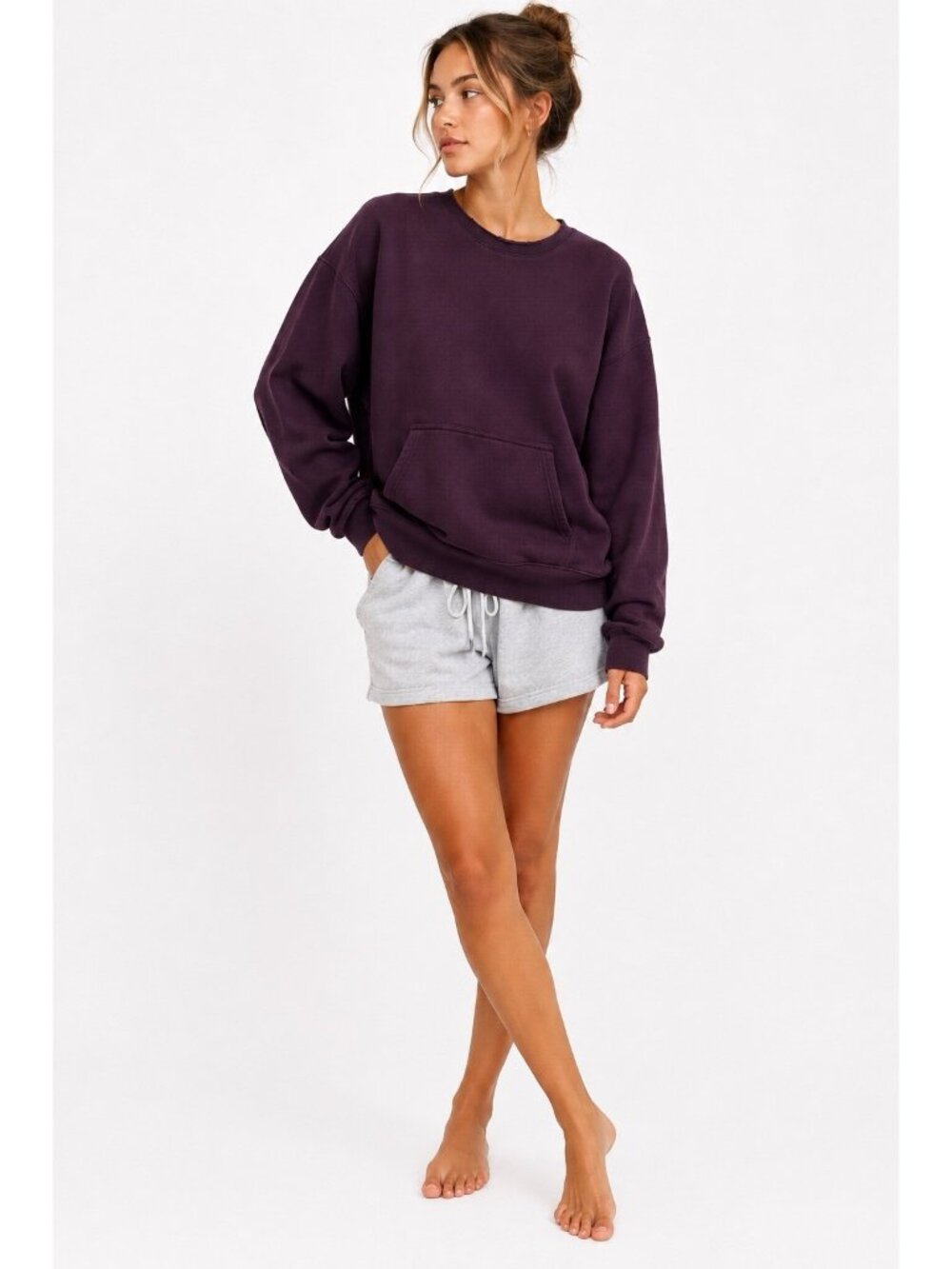 TNA SWEATFLEECE perfect fit sweatshirt purple LARGE cozy fleece lounge bed rot